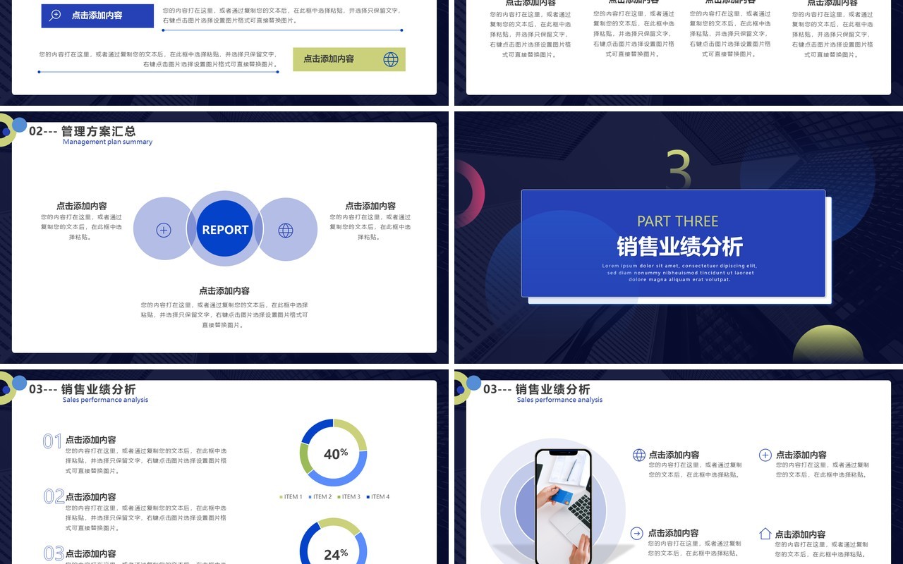 蓝色商务风年中总结汇报通用PPT模板