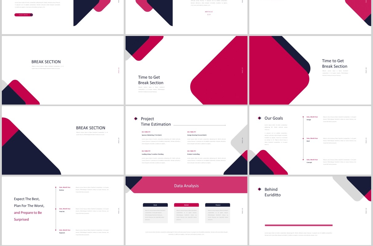 简约商务PPT图片占位符版式设计模板Magenta Powerpoint