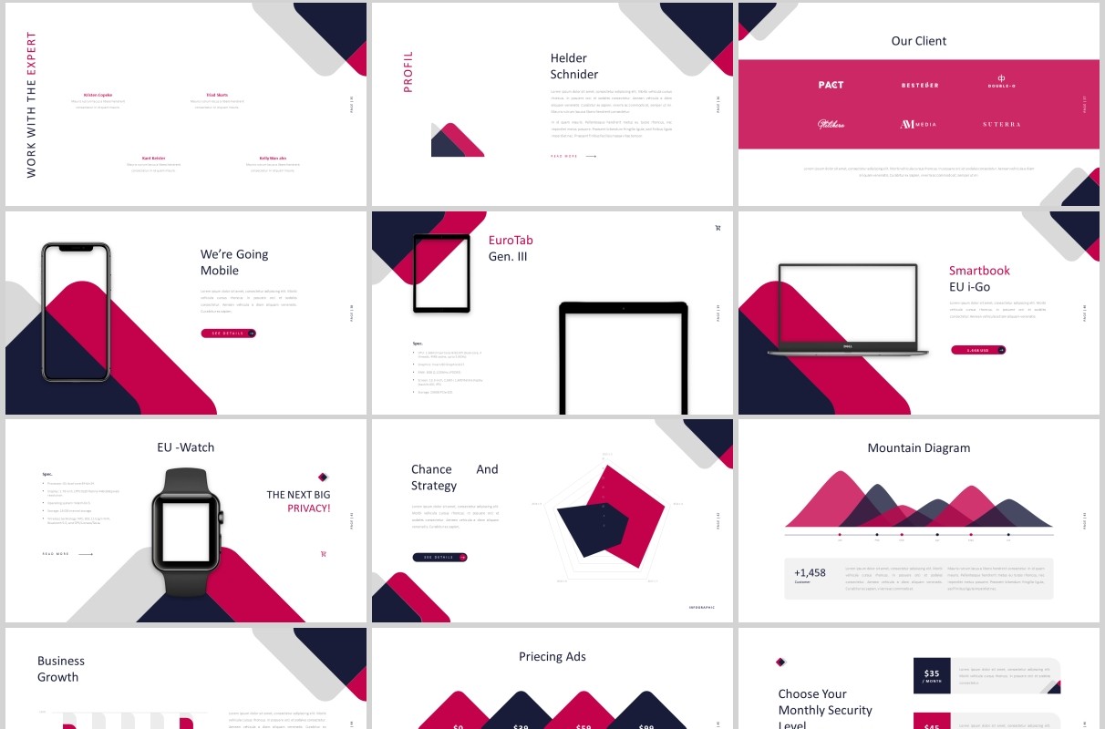简约商务PPT图片占位符版式设计模板Magenta Powerpoint