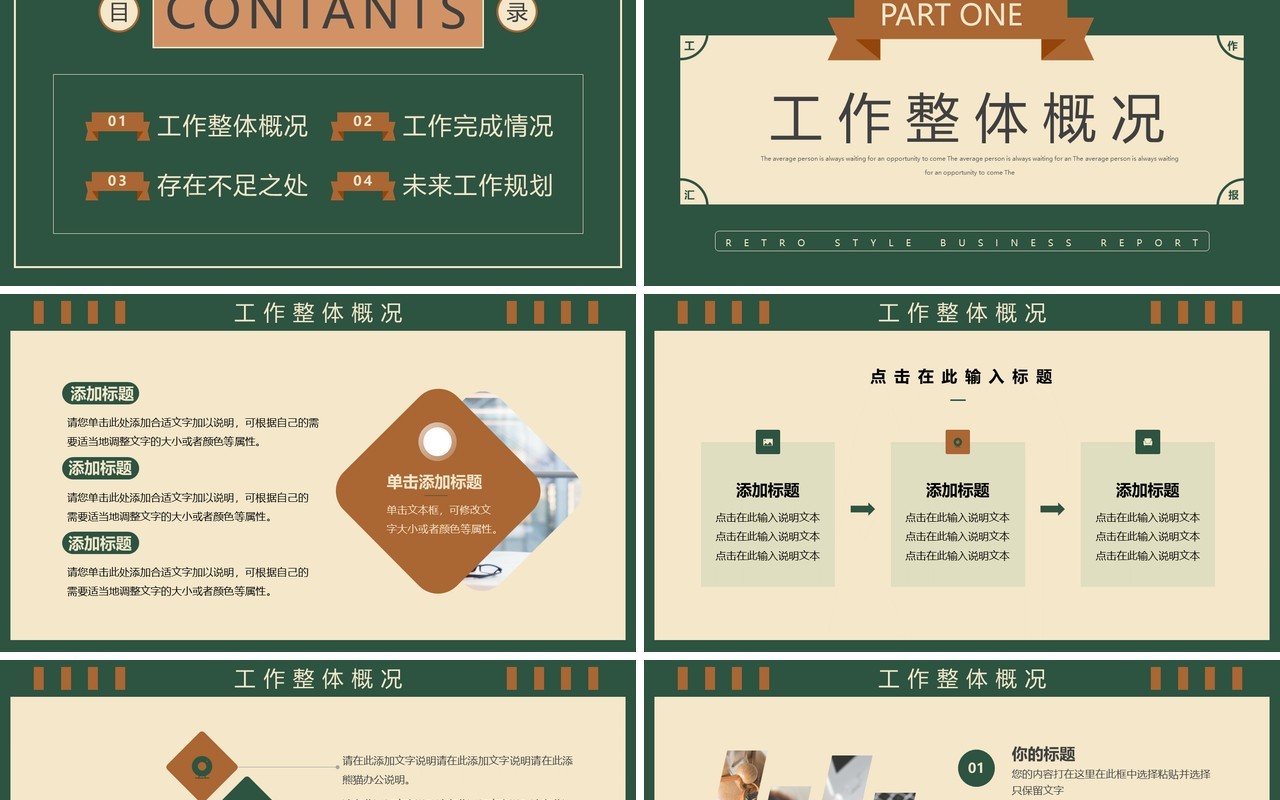 绿色复古风部门工作总结PPT通用模板