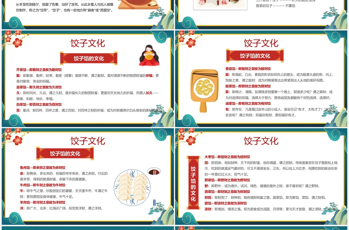 绿色国潮风过年包饺子方法介绍PPT模板