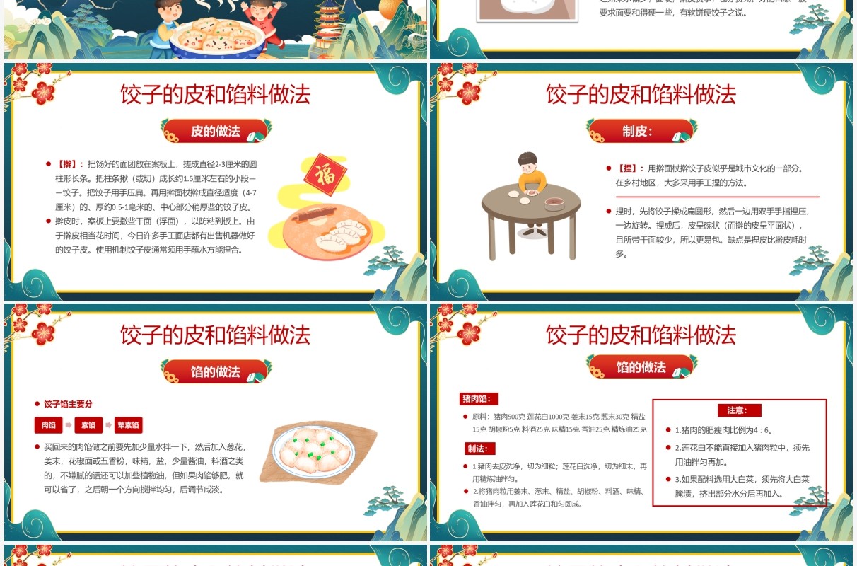 绿色国潮风过年包饺子方法介绍PPT模板