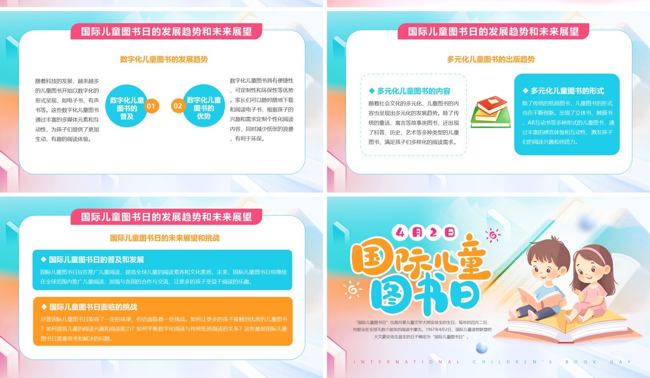 蓝橙卡通风国际儿童图书日PPT模板