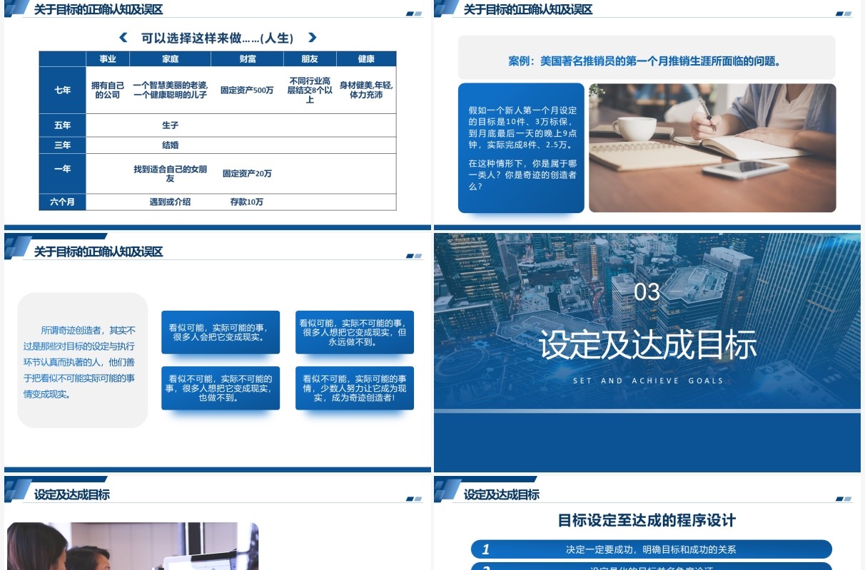 蓝色简约商务风目标设定与达成PPT模板