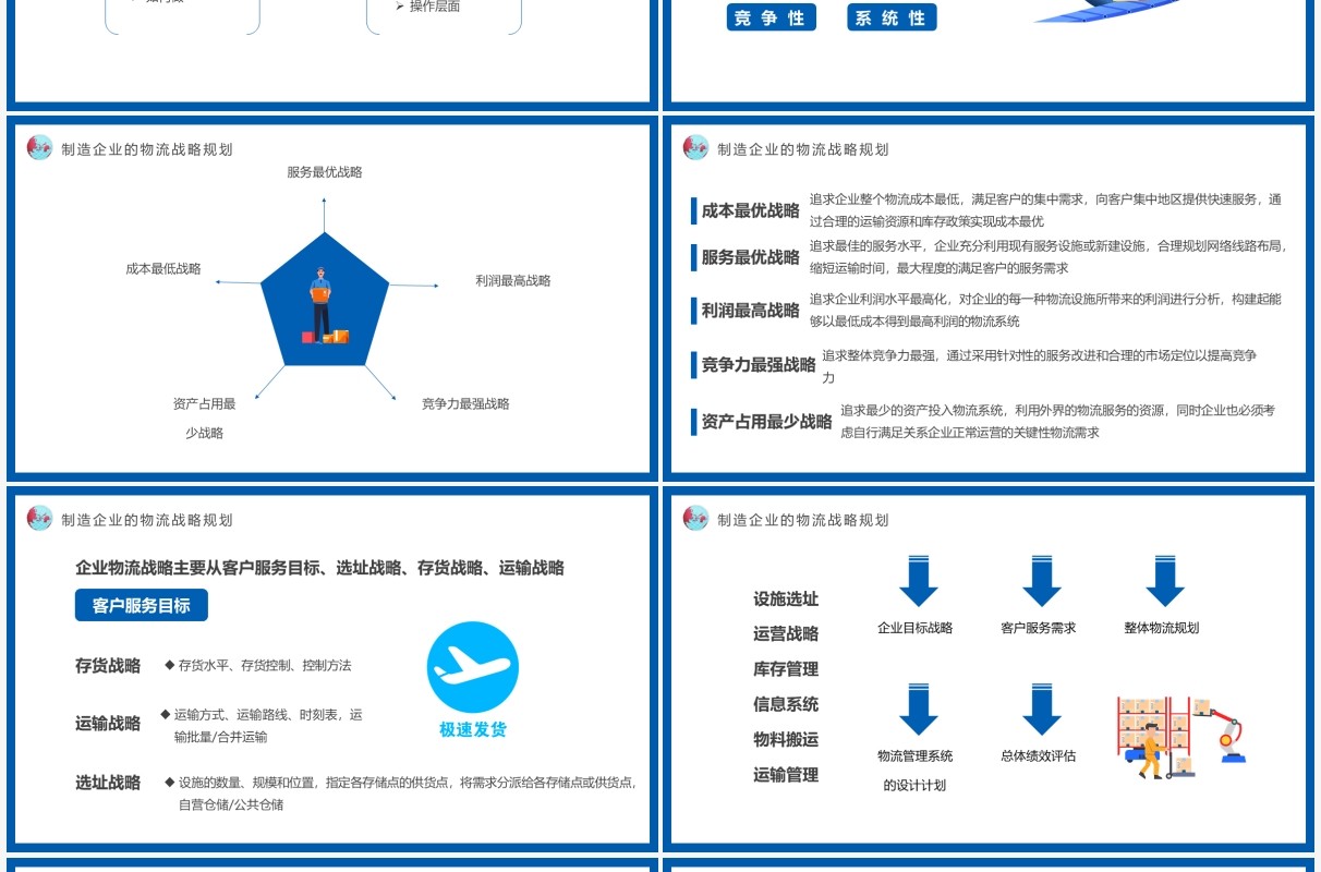 蓝色简约插画风物流战略规划PPT模板