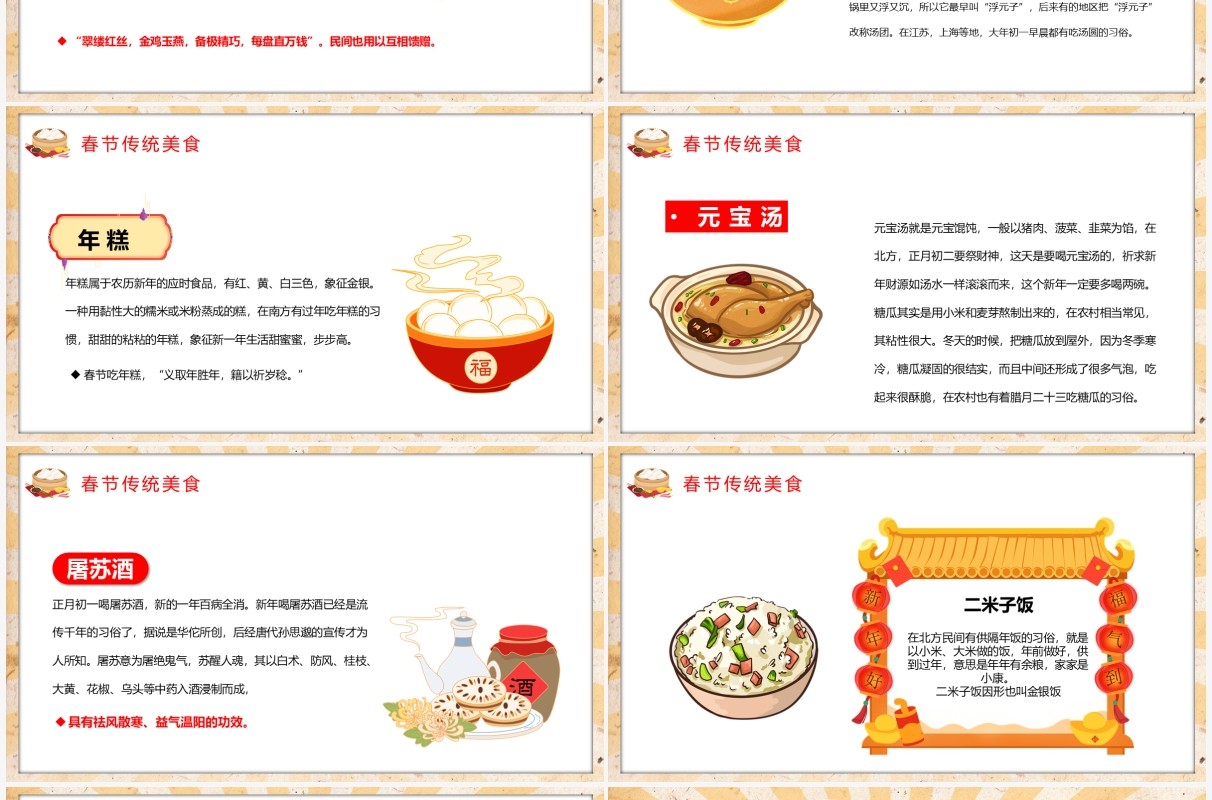 红色中国风春节美食介绍宣传PPT模板