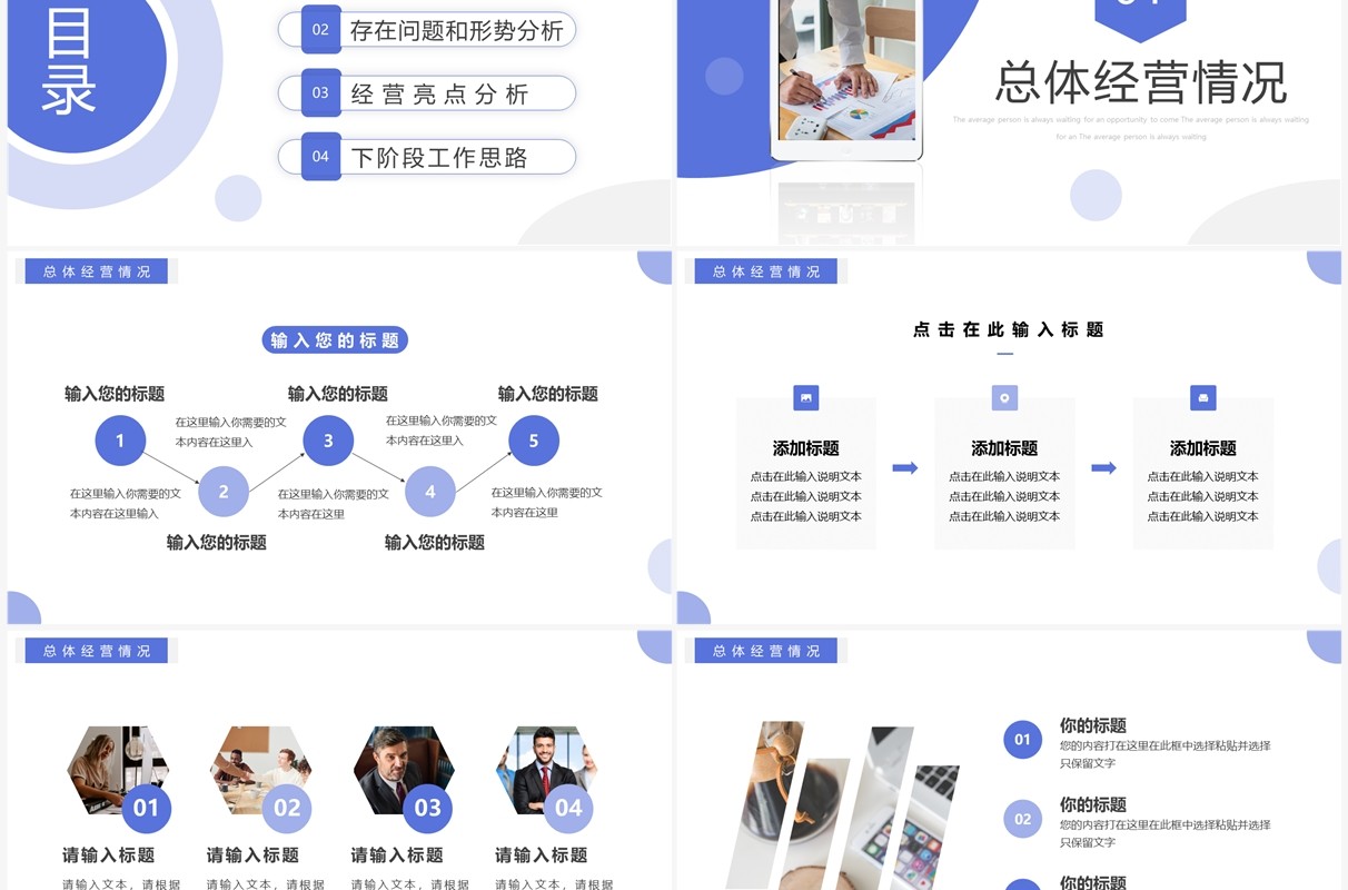 紫色简约风经营分析汇报PPT通用模板