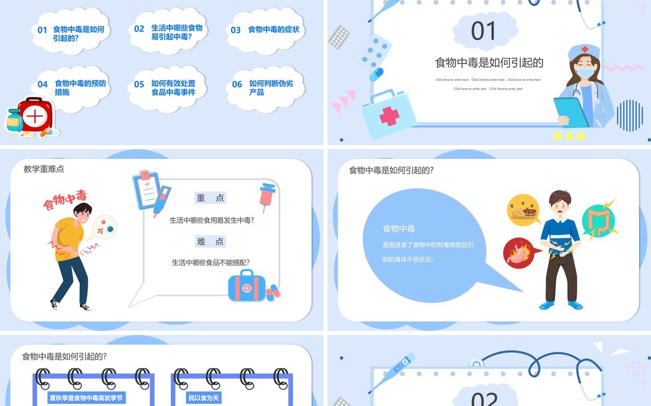 卡通食物中毒如何解决PPT模板