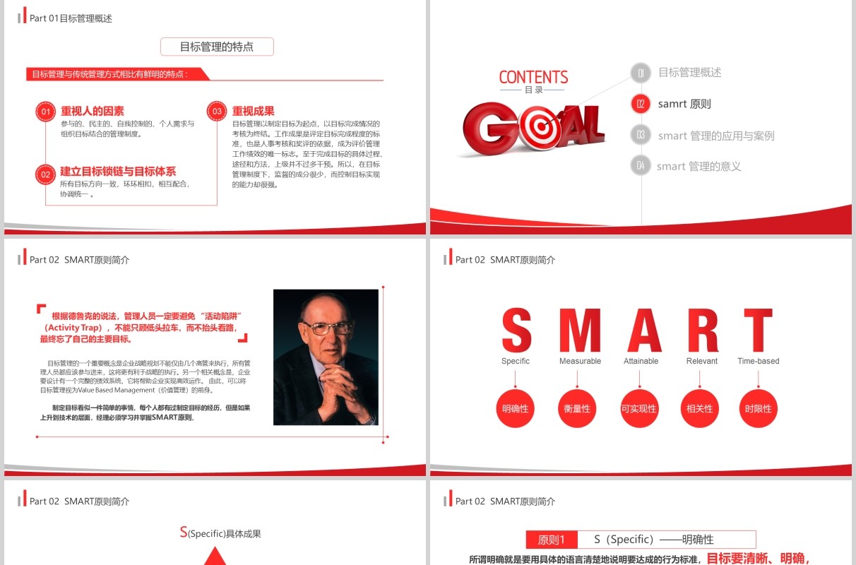 红色简洁企业培训目标管理之SMART原则PPT模板