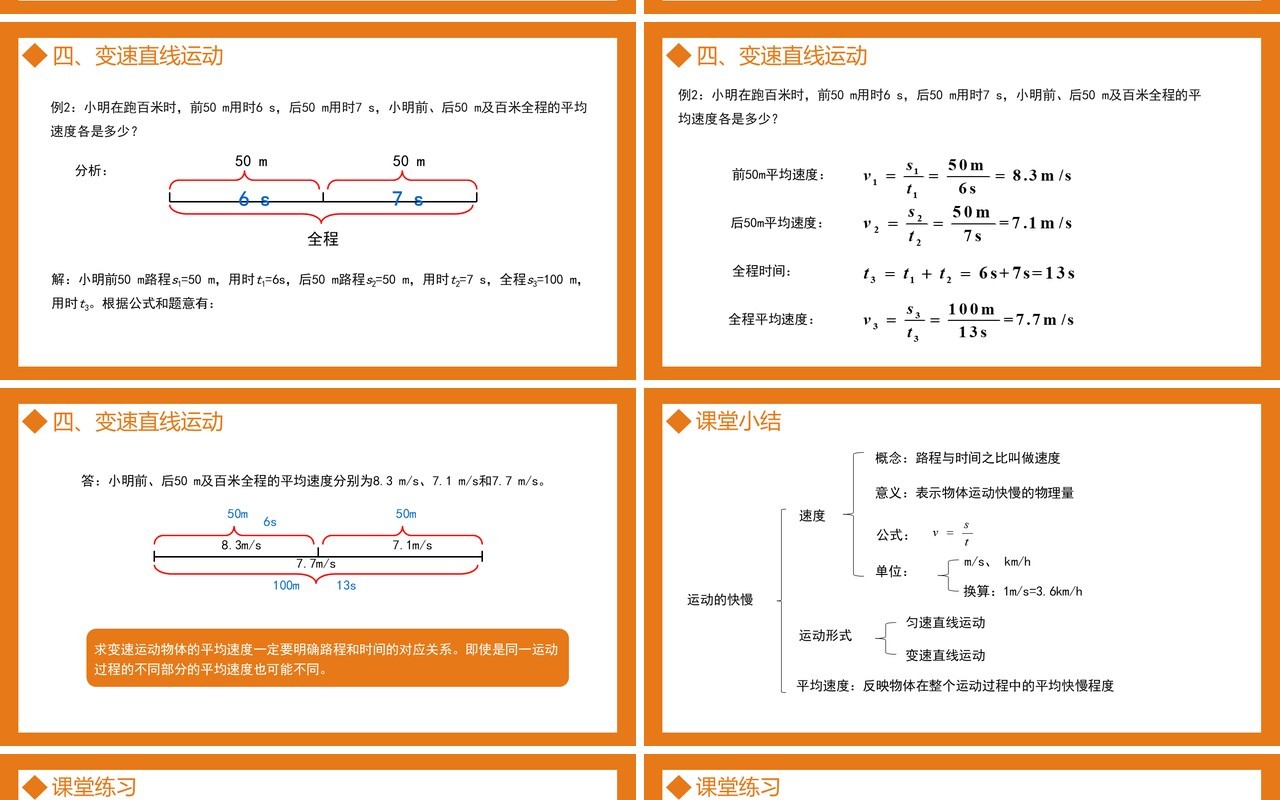 部编版八年级物理上册第一单元机械运动运动的快慢课件PPT模板