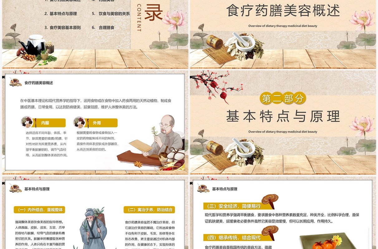 淡雅中国风食疗美容与营养搭配PPT模板