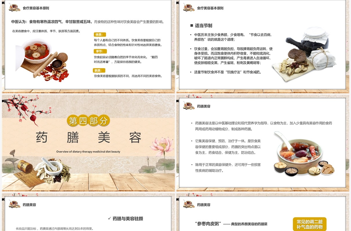 淡雅中国风食疗美容与营养搭配PPT模板
