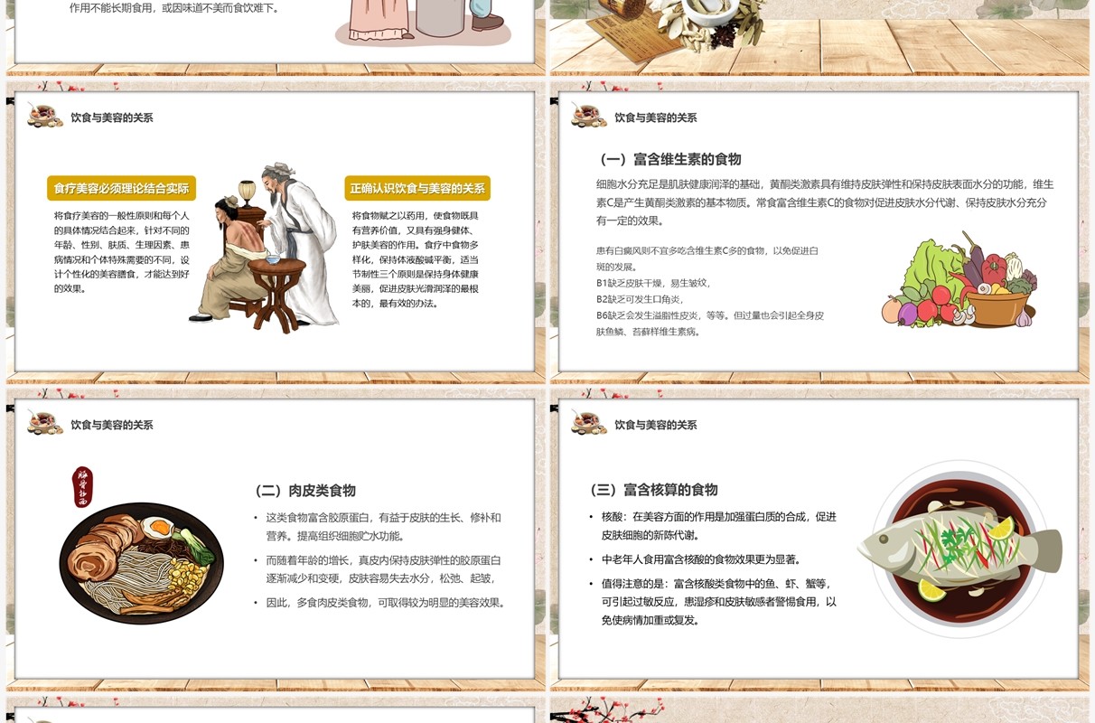 淡雅中国风食疗美容与营养搭配PPT模板