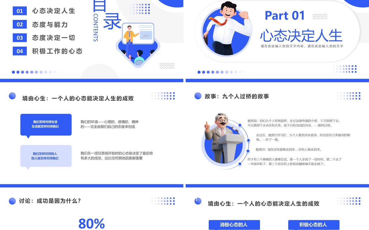 蓝色卡通风企业员工心态培训PPT模板