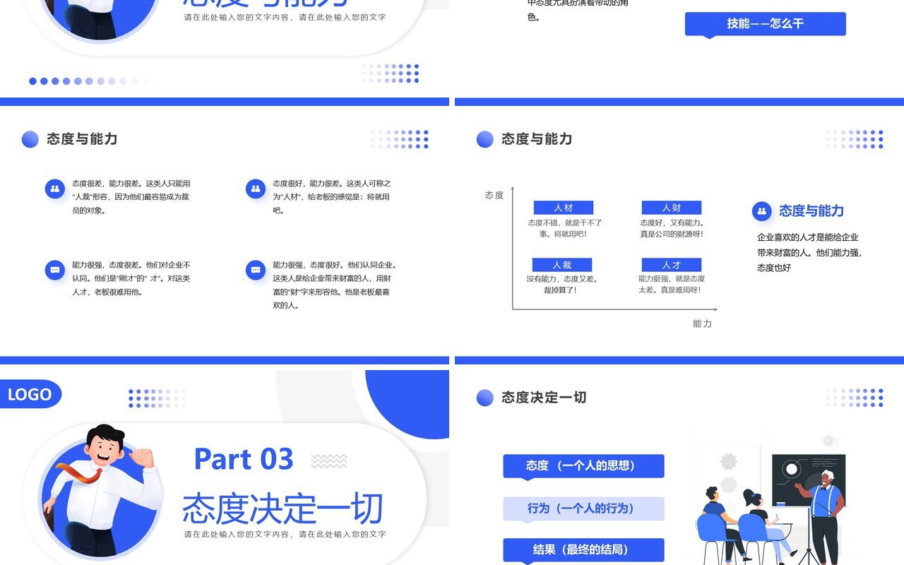 蓝色卡通风企业员工心态培训PPT模板