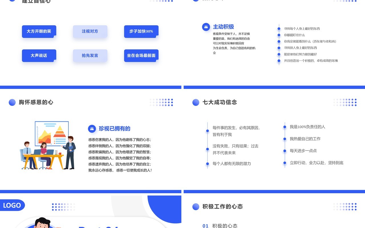 蓝色卡通风企业员工心态培训PPT模板
