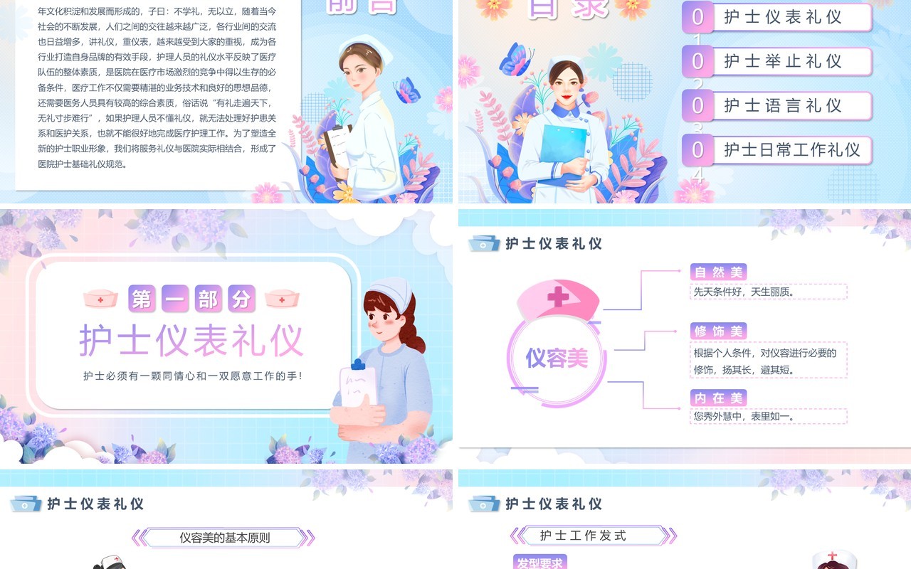 蓝色卡通风护士服务规范与礼仪培训PPT模板