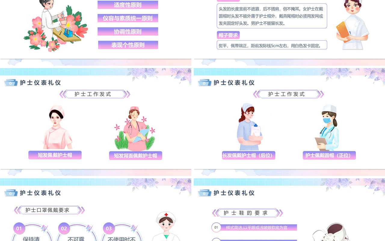 蓝色卡通风护士服务规范与礼仪培训PPT模板