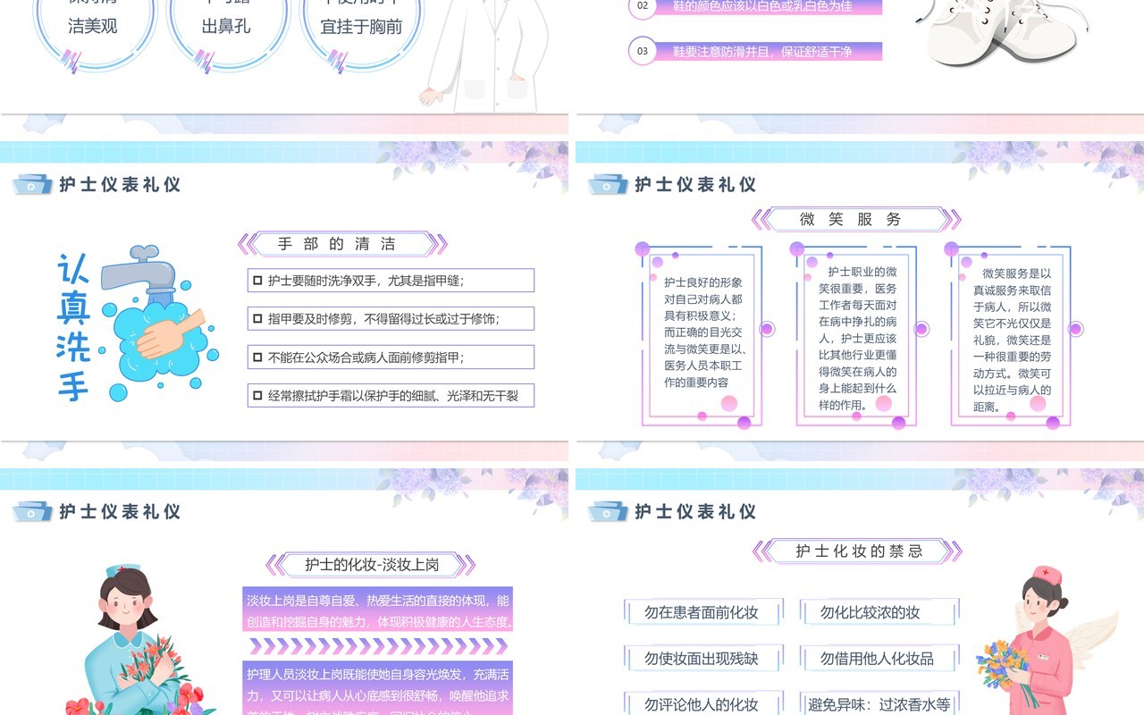 蓝色卡通风护士服务规范与礼仪培训PPT模板
