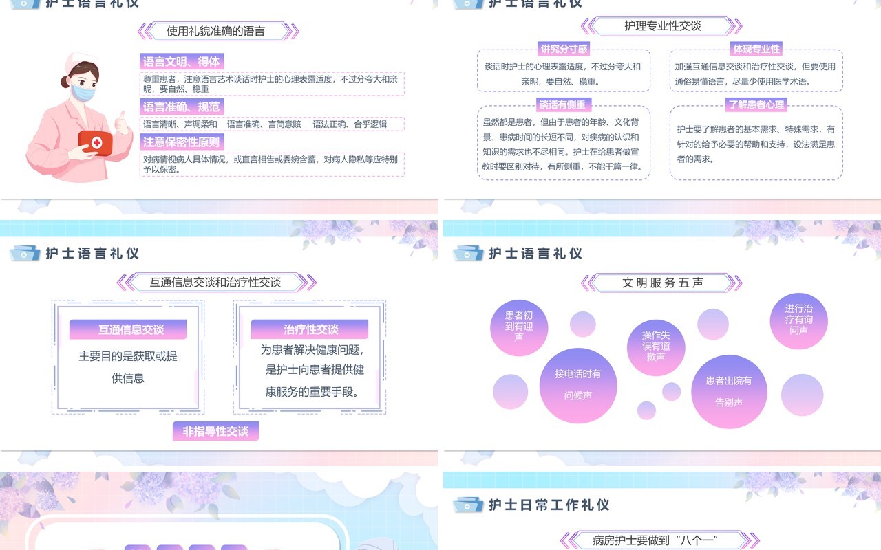 蓝色卡通风护士服务规范与礼仪培训PPT模板