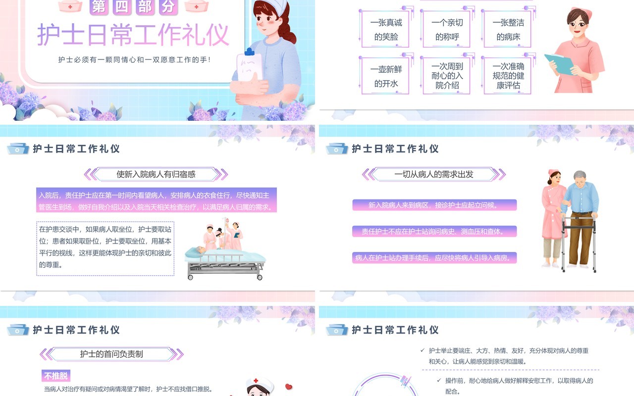 蓝色卡通风护士服务规范与礼仪培训PPT模板