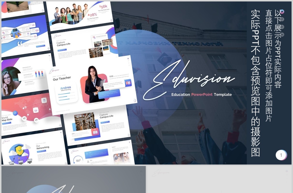 高端时尚教育培训行业PPT图片排版国外设计模板Eduvision - Education Powerpoint Template