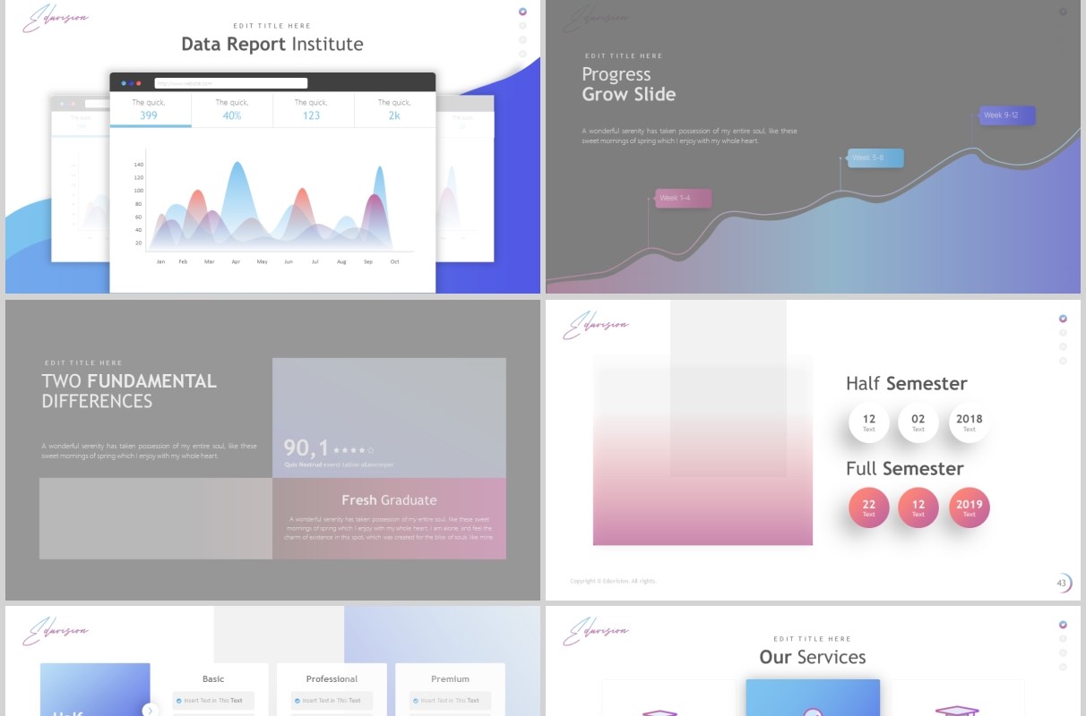高端时尚教育培训行业PPT图片排版国外设计模板Eduvision - Education Powerpoint Template