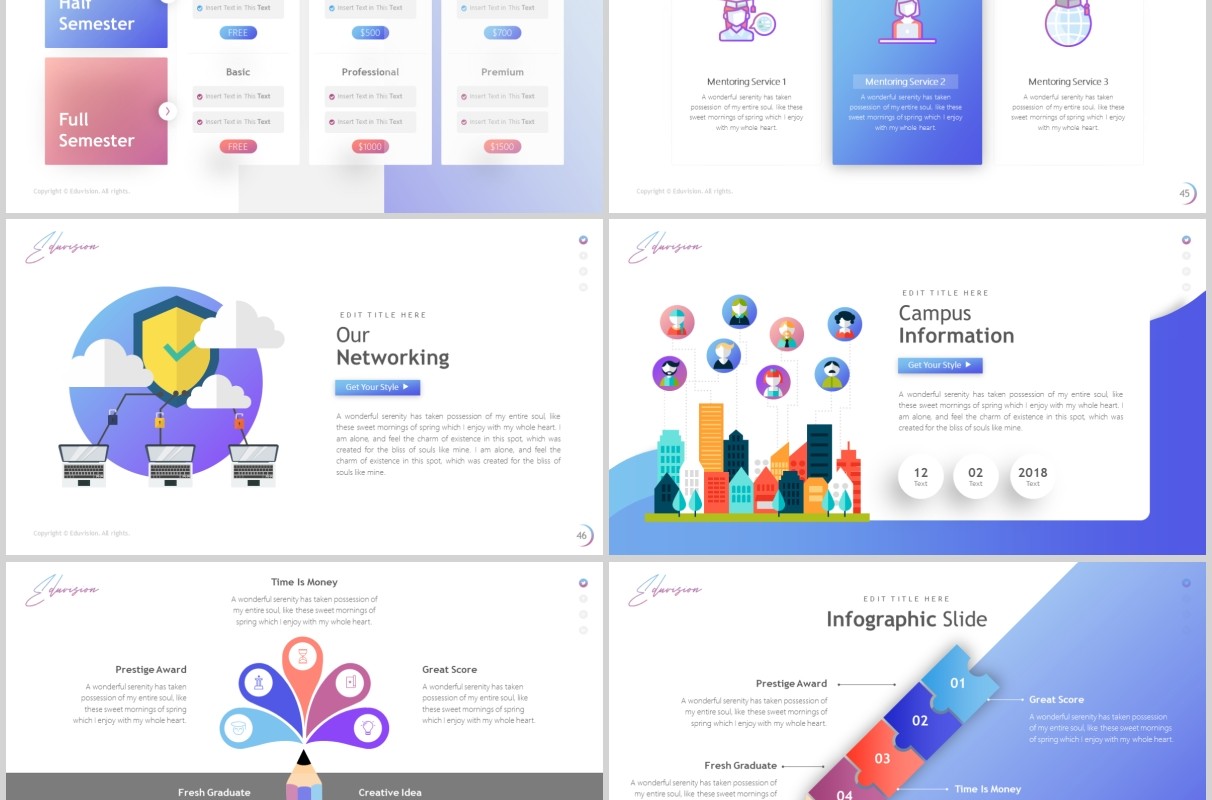 高端时尚教育培训行业PPT图片排版国外设计模板Eduvision - Education Powerpoint Template