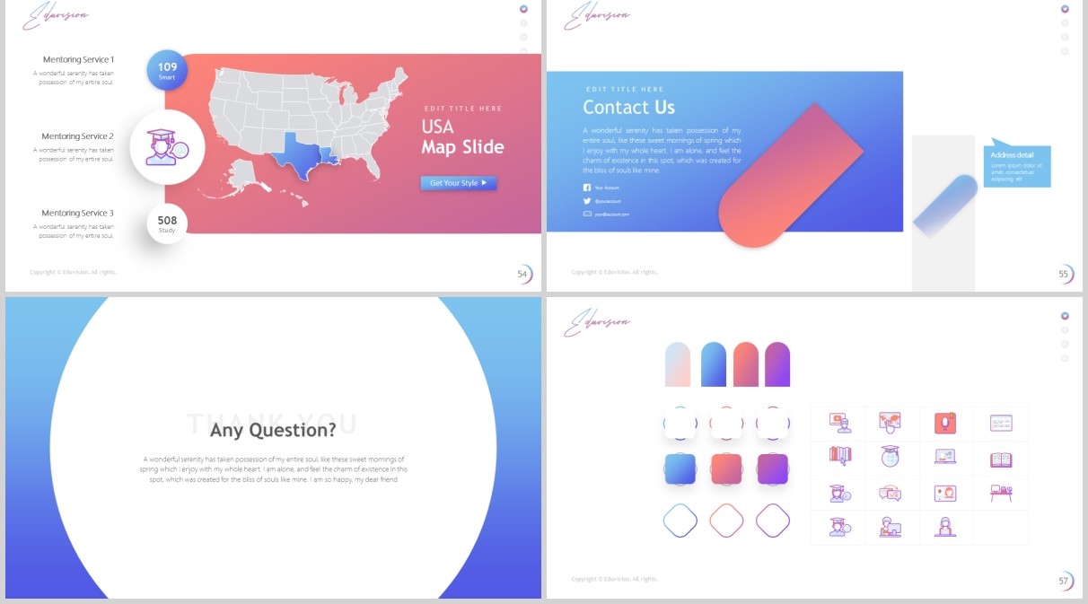 高端时尚教育培训行业PPT图片排版国外设计模板Eduvision - Education Powerpoint Template