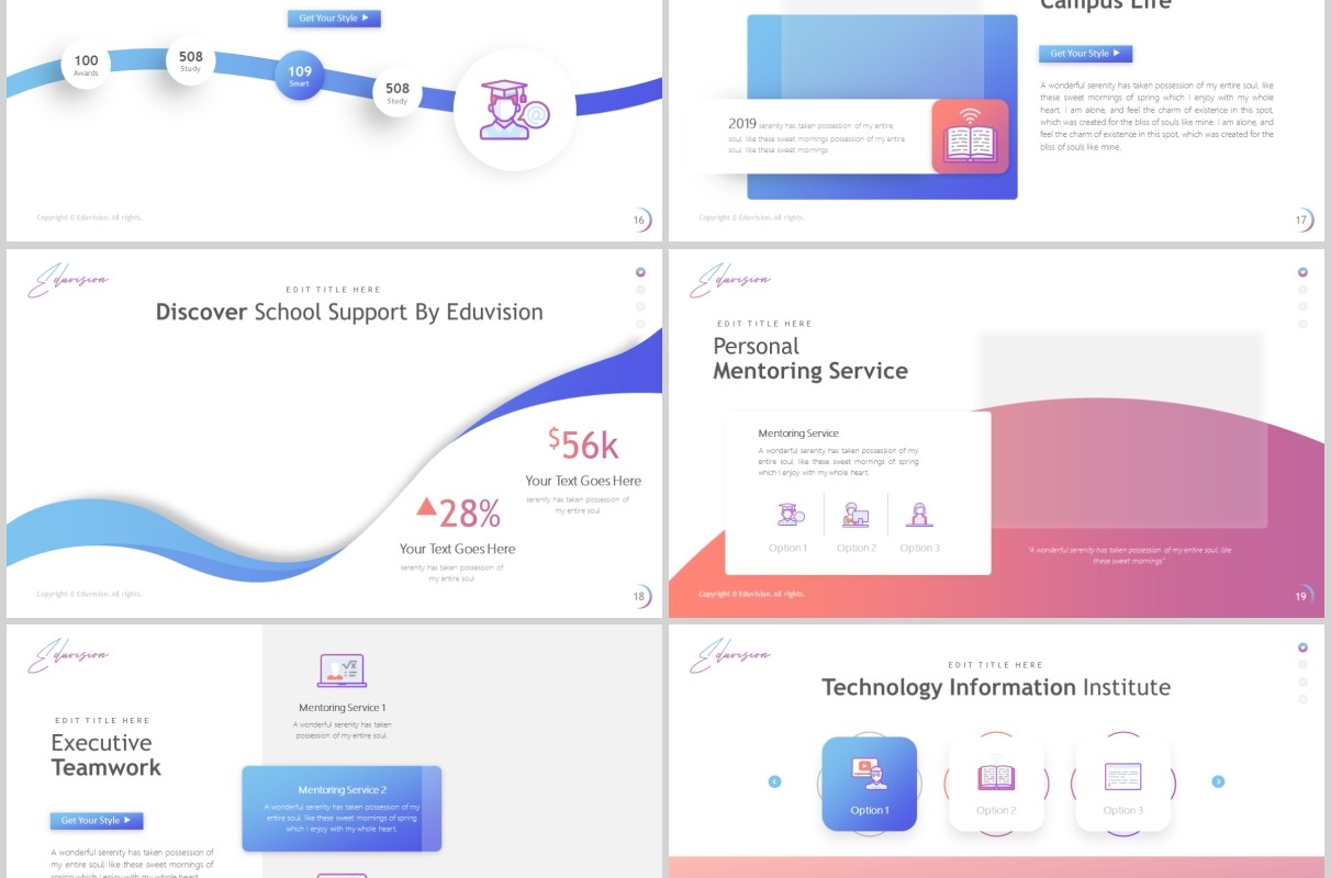 高端时尚教育培训行业PPT图片排版国外设计模板Eduvision - Education Powerpoint Template
