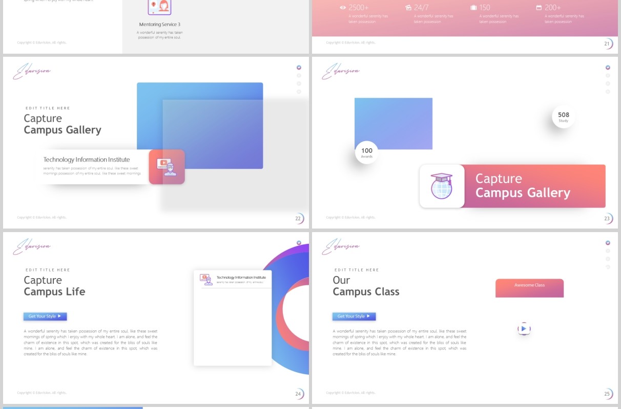 高端时尚教育培训行业PPT图片排版国外设计模板Eduvision - Education Powerpoint Template