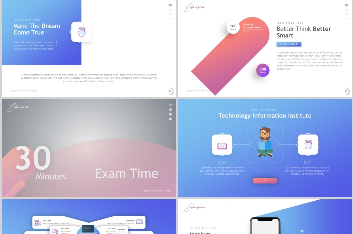 高端时尚教育培训行业PPT图片排版国外设计模板Eduvision - Education Powerpoint Template