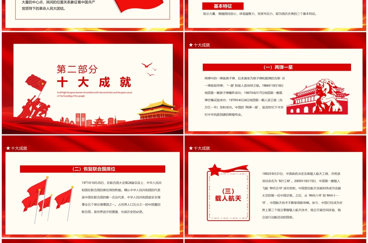 红色建国大业高举中国特色社会主义伟大旗帜动态PPT模板