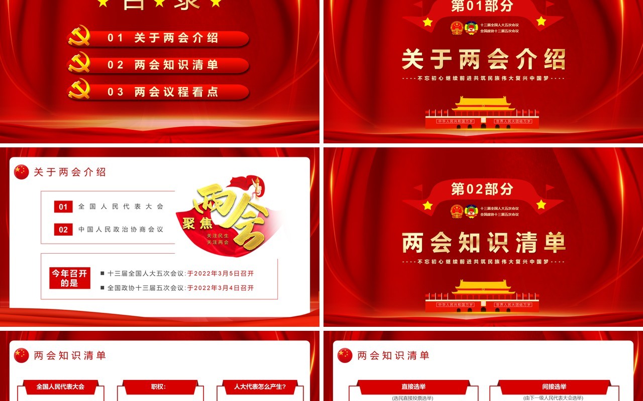 红色党政聚焦全国两会牢记使命担当PPT模板