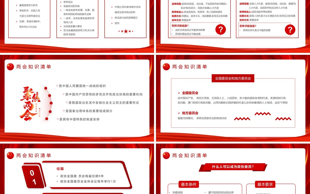 红色党政聚焦全国两会牢记使命担当PPT模板