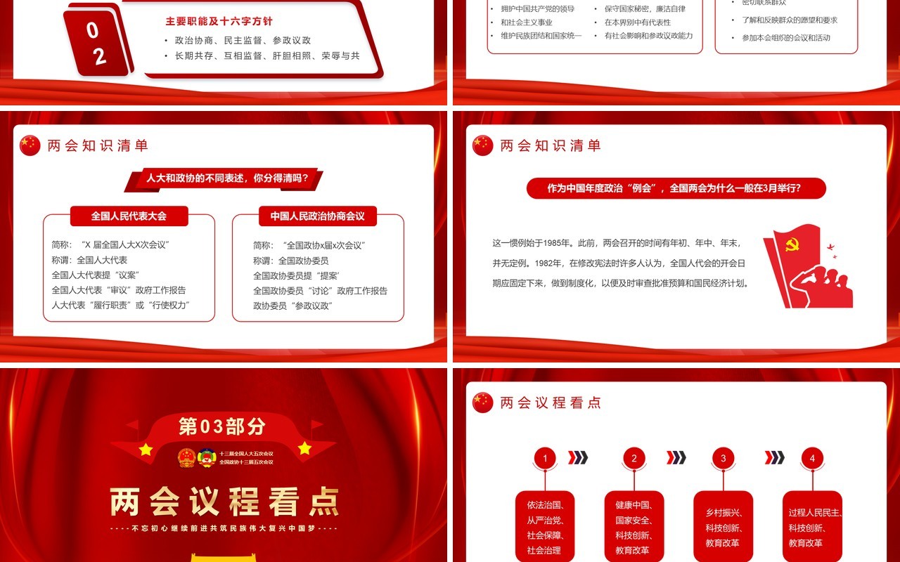 红色党政聚焦全国两会牢记使命担当PPT模板