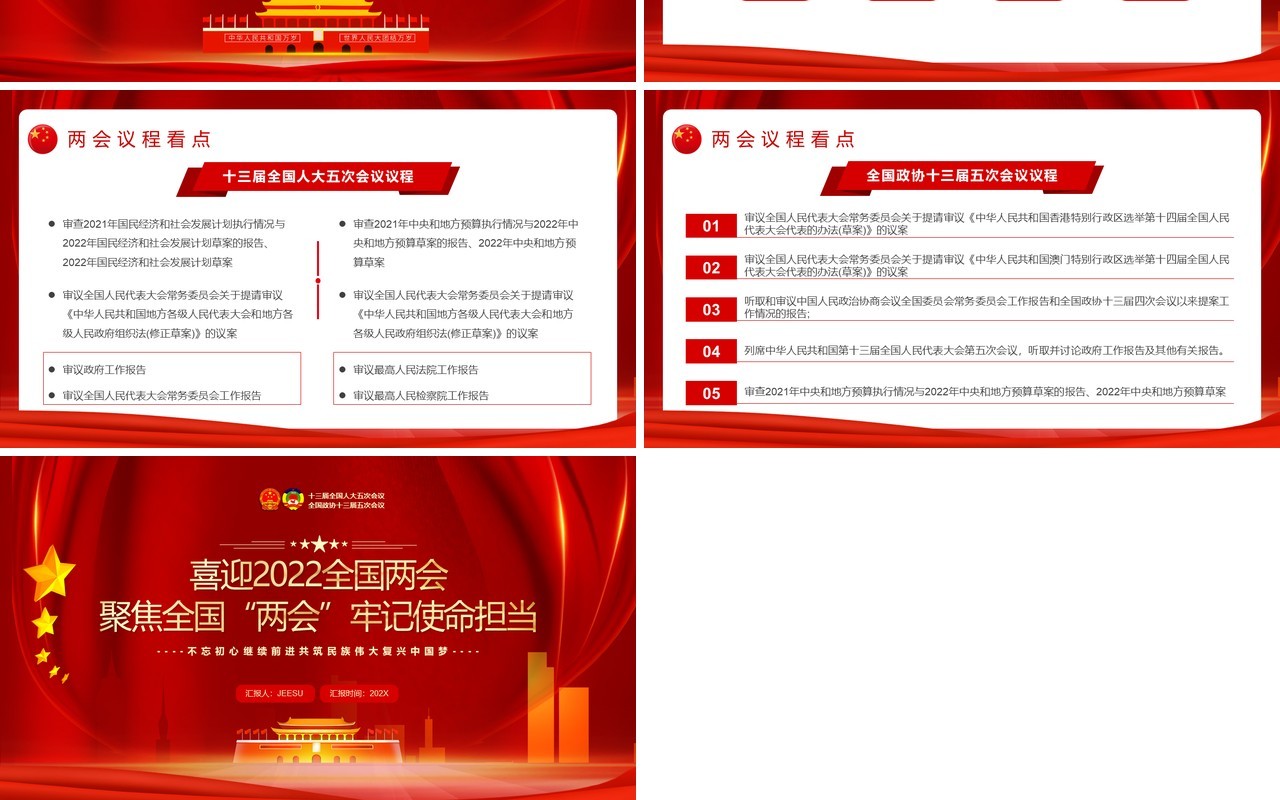 红色党政聚焦全国两会牢记使命担当PPT模板