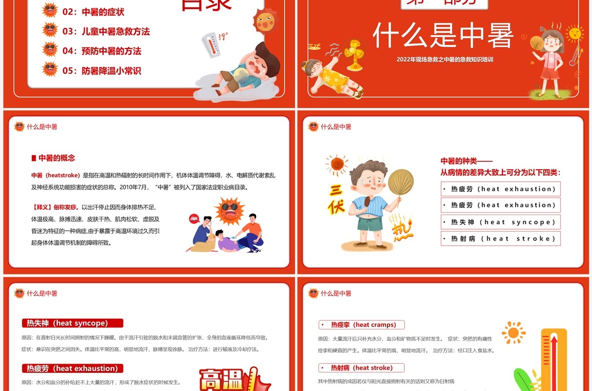 橙色卡通风高温预警汇报PPT模板