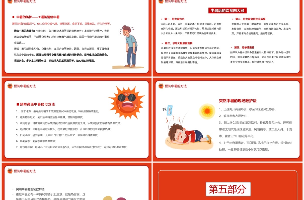 橙色卡通风高温预警汇报PPT模板