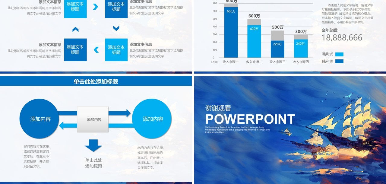 蓝色年终总结报告PPT模板
