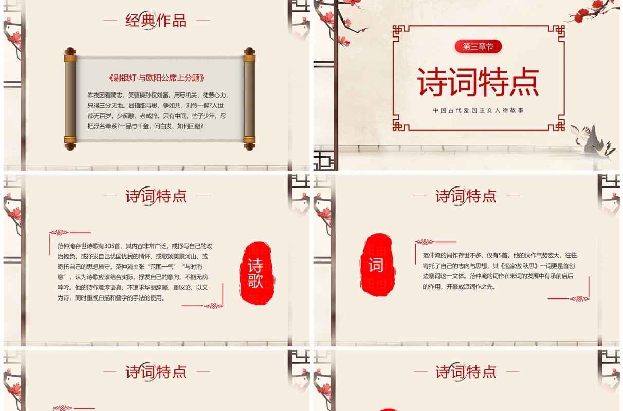 黄色中国风爱国人物范仲淹介绍PPT模板
