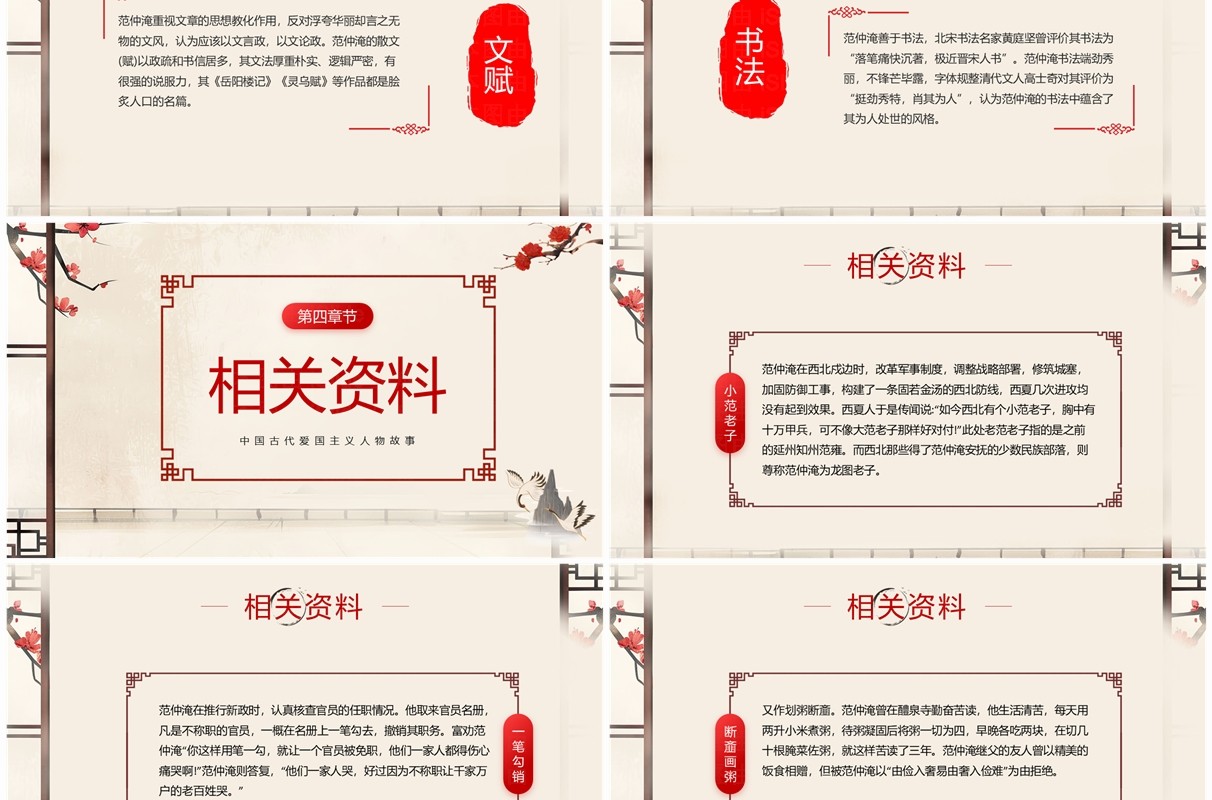 黄色中国风爱国人物范仲淹介绍PPT模板