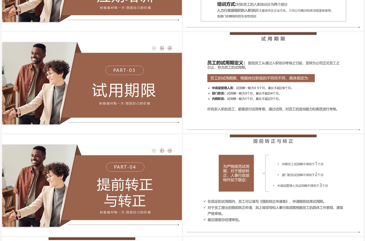 棕色新员工入职与试用期管理办法PPT模板