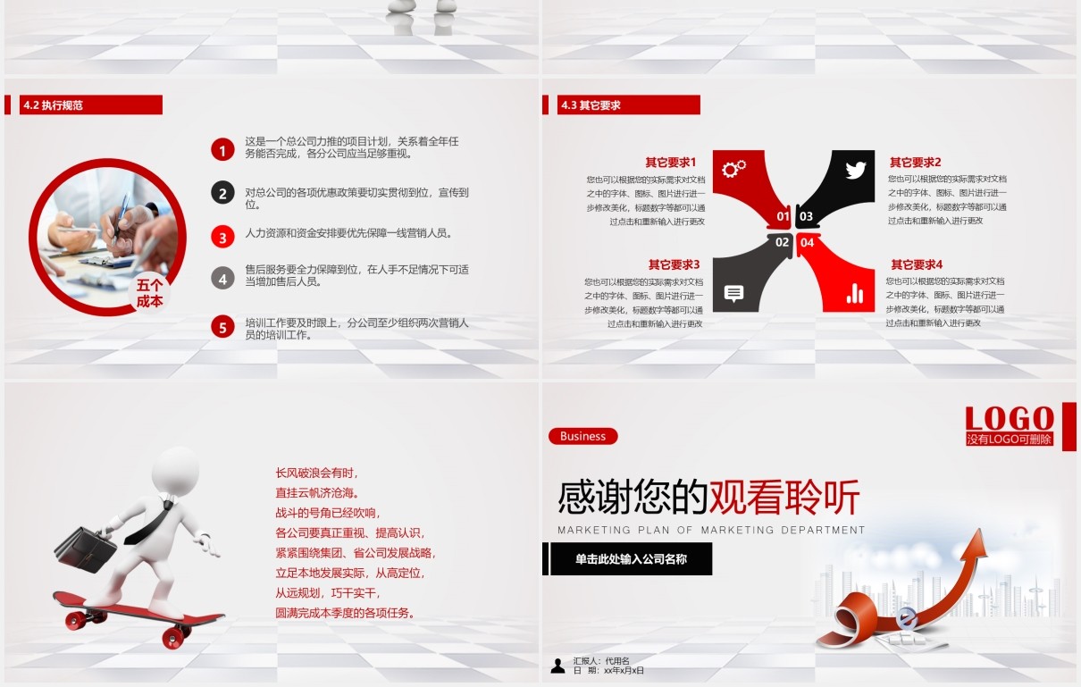 红色简约企业市场销售部门营销计划报告PPT模板