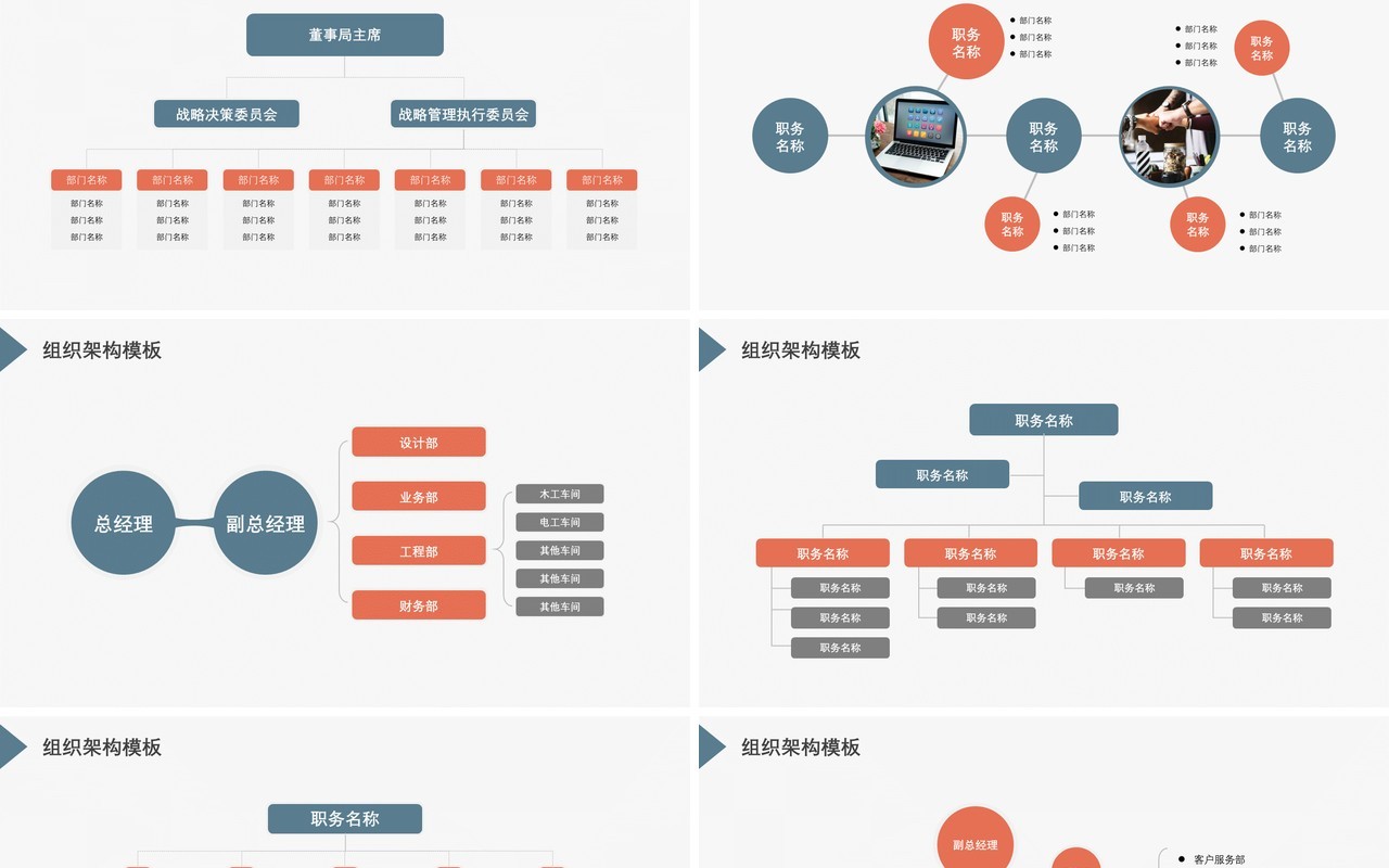 2022简约商务蓝灰色企业组织架构图PPT模板