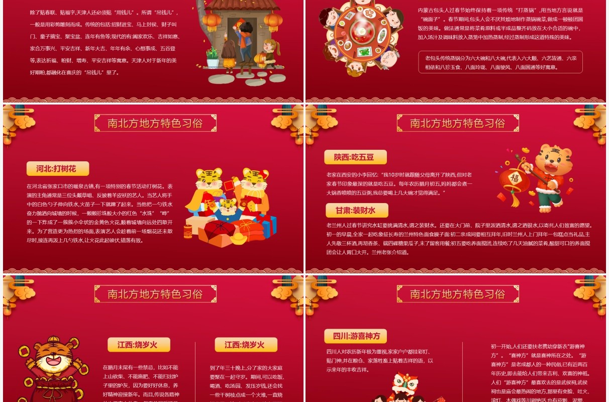 喜庆红色虎年南北方春节习俗PPT模板