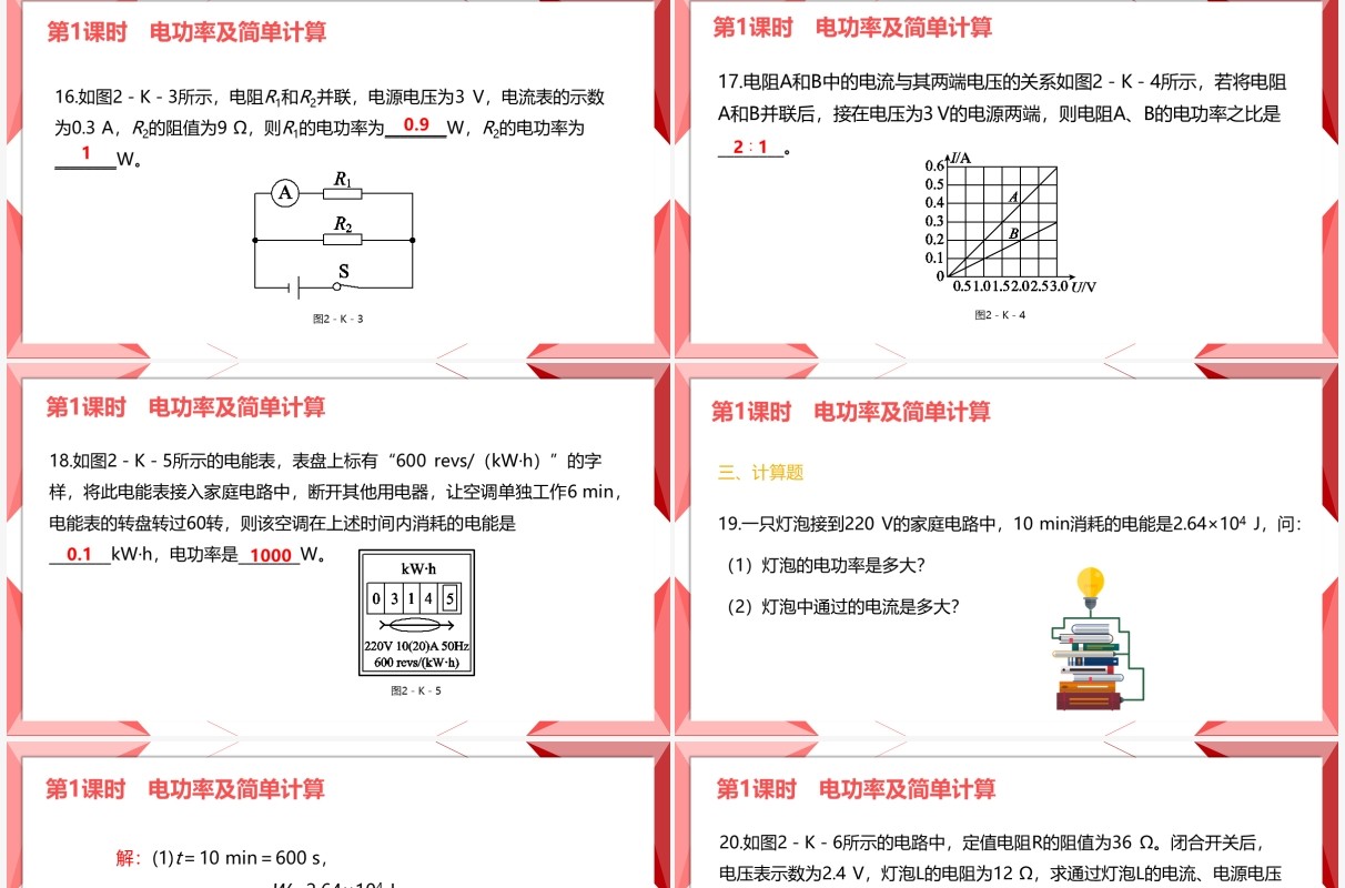 部编版九年级物理全册电功率及简单计算课件PPT模板