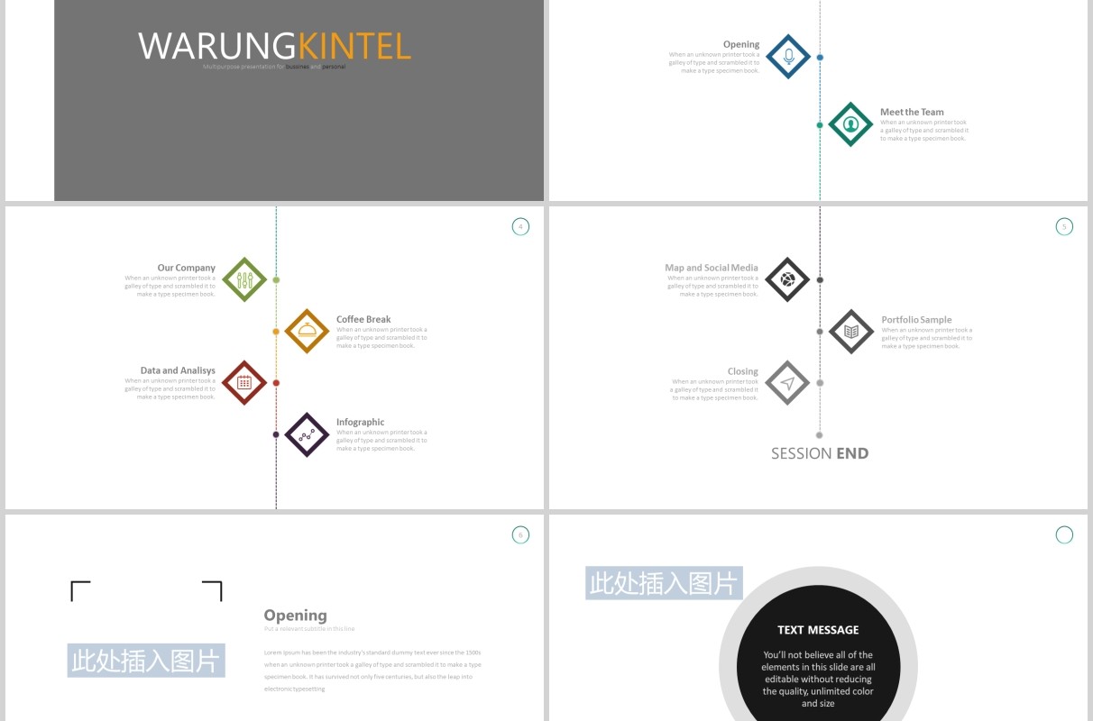 项目产品宣传介绍流程图时间轴PPT可插图排版模板素材Warung - Powerpoint Template