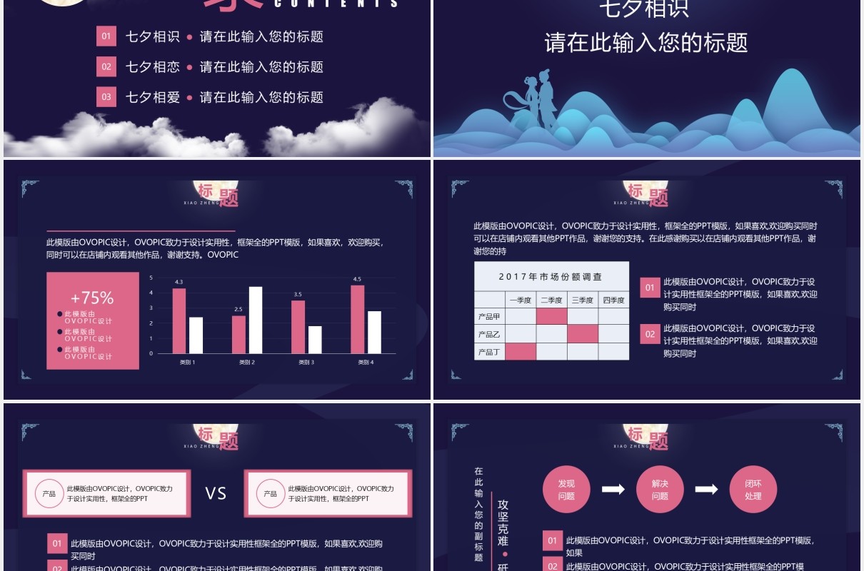 蓝色中国风中七夕企业策划通用PPT模版