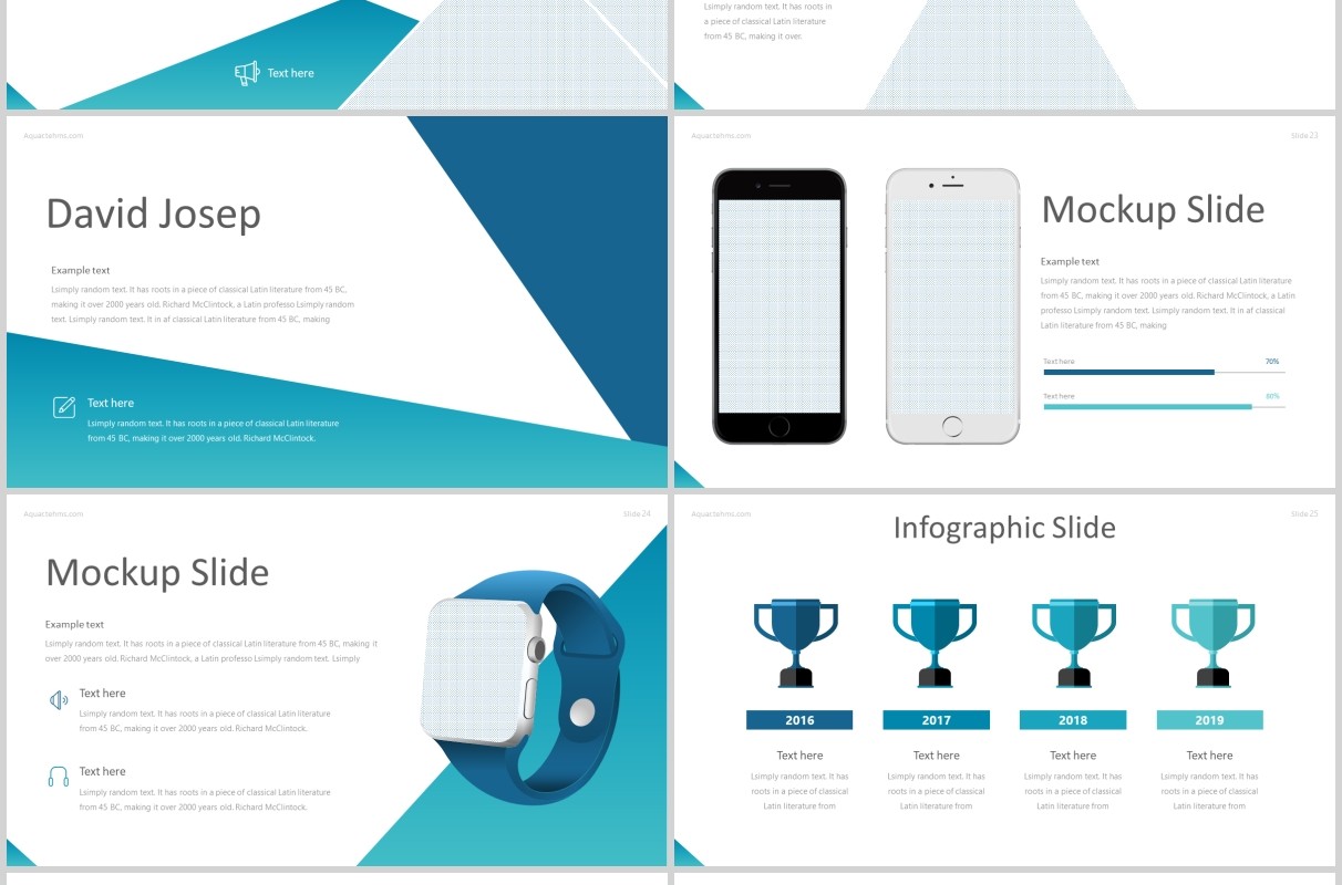 蓝色公司团队介绍个人简介通用PPT信息图表模板aquar powerpoint template